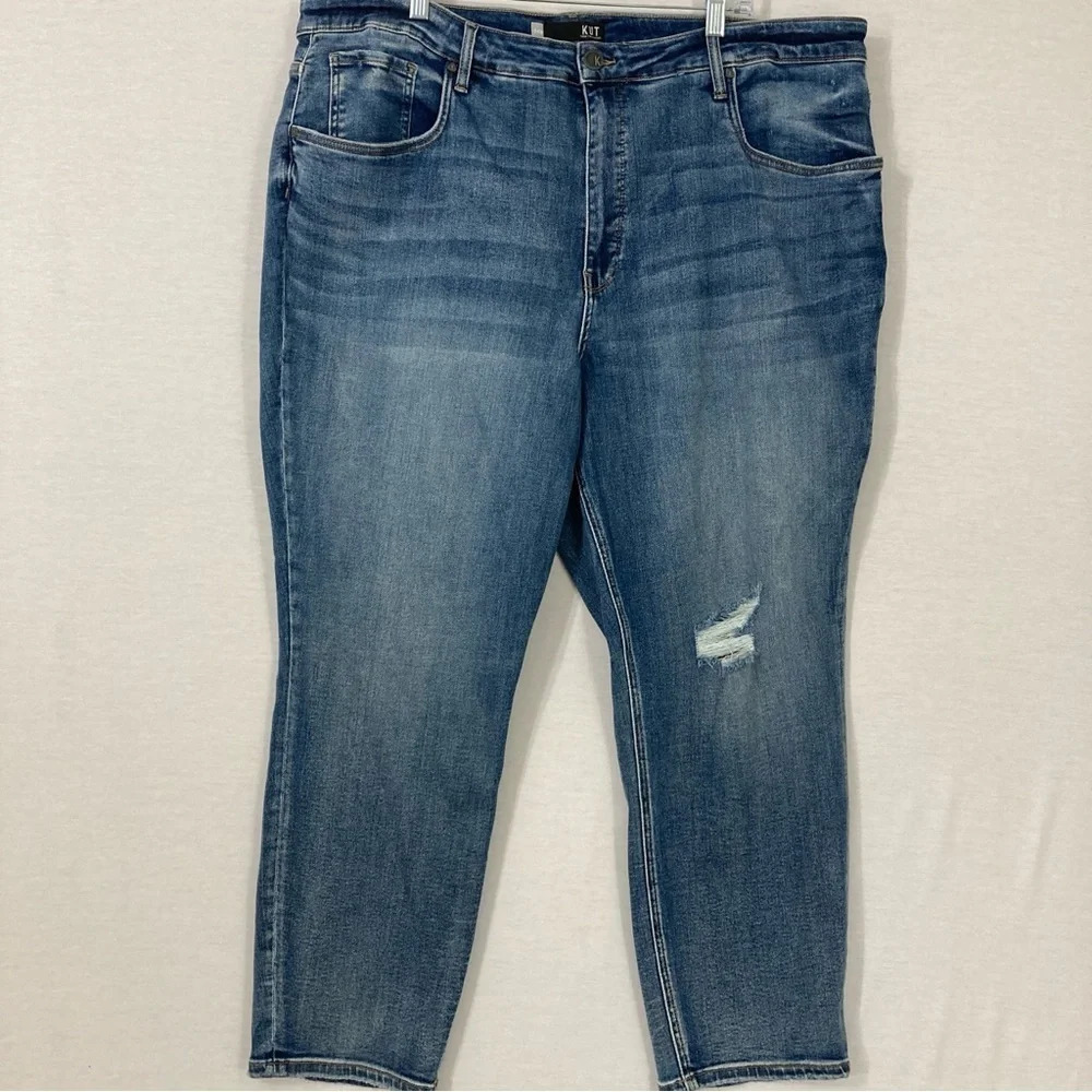 KUT Naomi Fab Ab High Rise Girlfriend Straight Leg Distressed Jeans size 24W